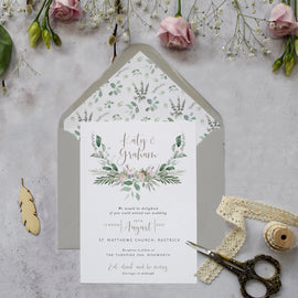 'Foliage Blush' wedding evening reception invitations