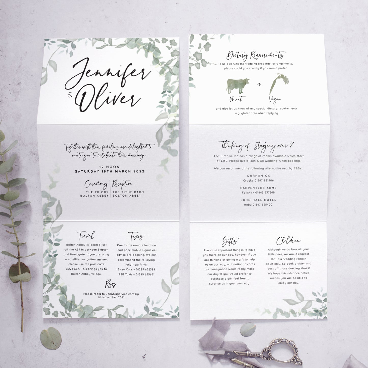 concertina fold invite from the 'Greenery' collection