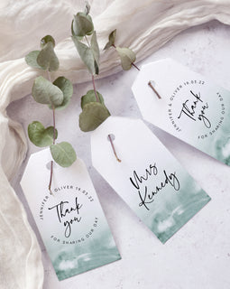'Greener' modern watercolour wedding favour tags
