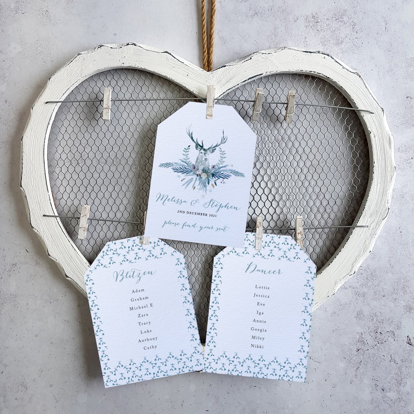 'Highland Winter' wedding seating plan cards