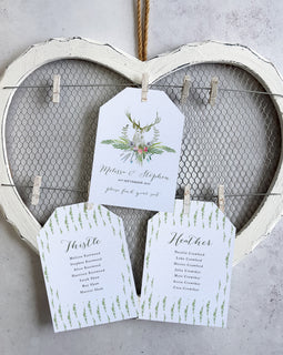 'Highland Summrer' wedding seating plan cards