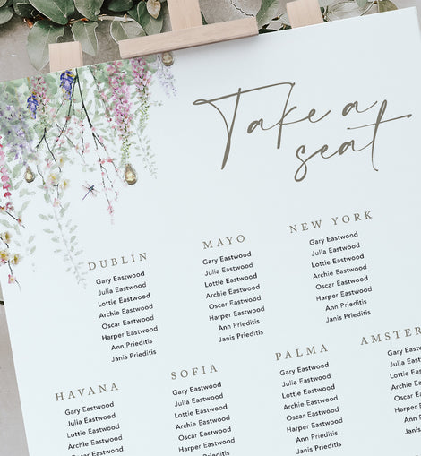 Whimsical '23 Modern Wedding Table Plan, Wedding Seating Chart, Table Plan Board, Foliage Table Plan, Wildflower Table Plan,