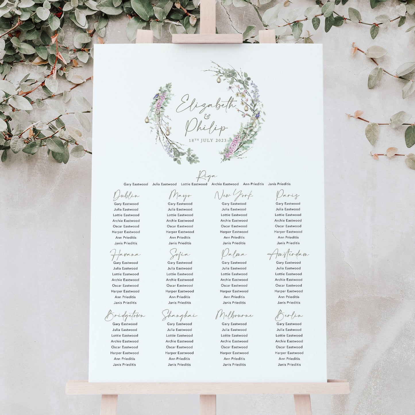 Whimsical Wreath Wedding Table Plan