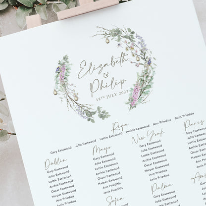 Whimsical Wreath Wedding Table Plan
