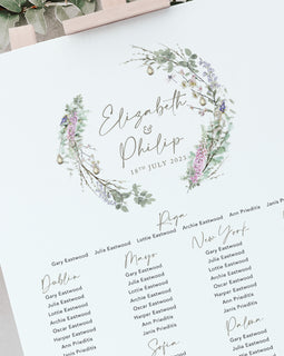 Whimsical Wreath Modern Wedding Table Plan, Wedding Seating Chart, Table Plan Board, Foliage Table Plan, Wildflower Table Plan,