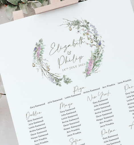 Whimsical Wreath Modern Wedding Table Plan, Wedding Seating Chart, Table Plan Board, Foliage Table Plan, Wildflower Table Plan,