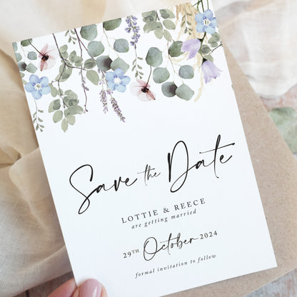 Periwinkle Foliage Wedding Save the Date Cards