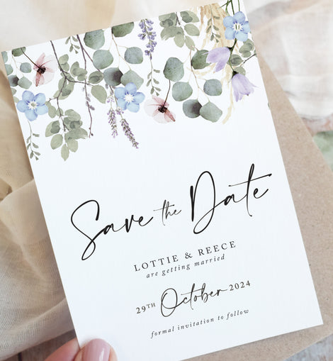 Periwinkle Foliage A6 Save the date cards