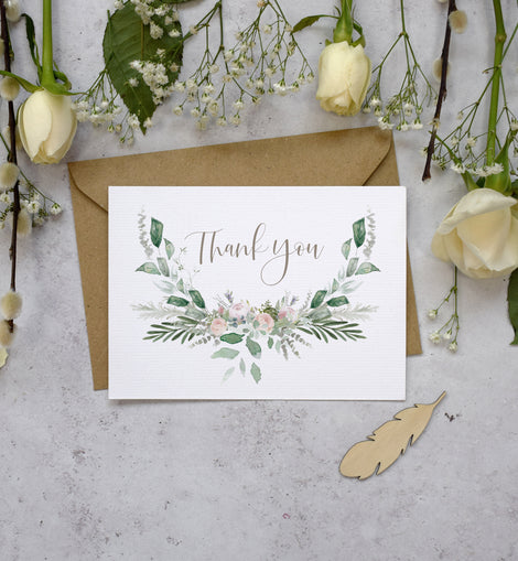 'Foliage Blush' wedding thank you postcards