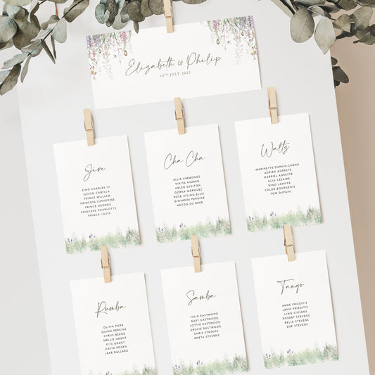 Whimsical '23 Wedding Seating Plan Cards, Foliage Chart, Modern Table Plan Cards