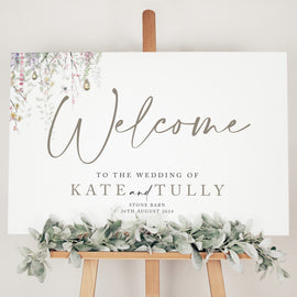 greenery wedding welcome sign, digital or printed board