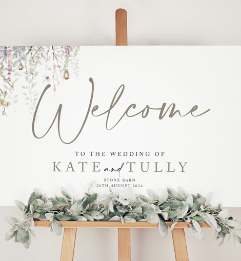 greenery wedding welcome sign, digital or printed board