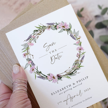 Whisper Wreath A6 Save the date cards