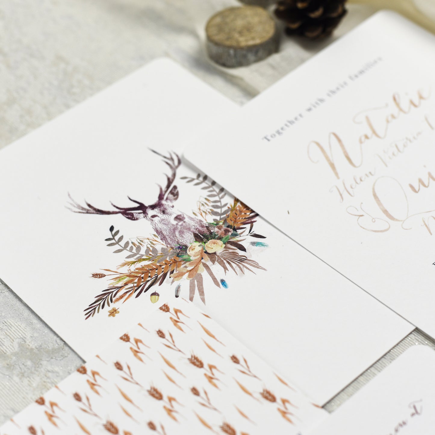 stags head autumn wedding invitations