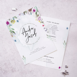'Flower Press' Order of the Day Cards / wedding program