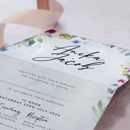 'Flower Press' Concertina wedding invites