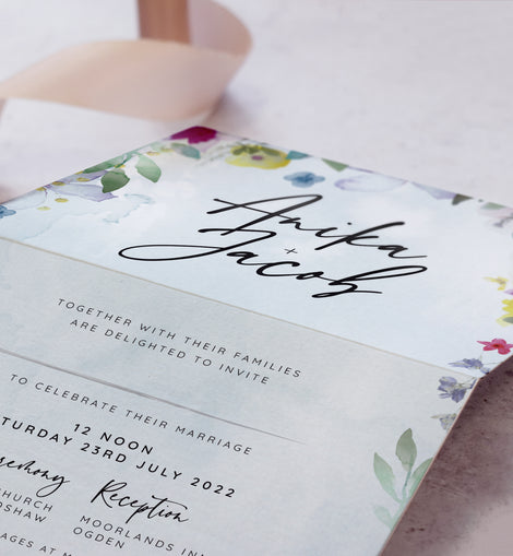 'Flower Press' Concertina wedding invites