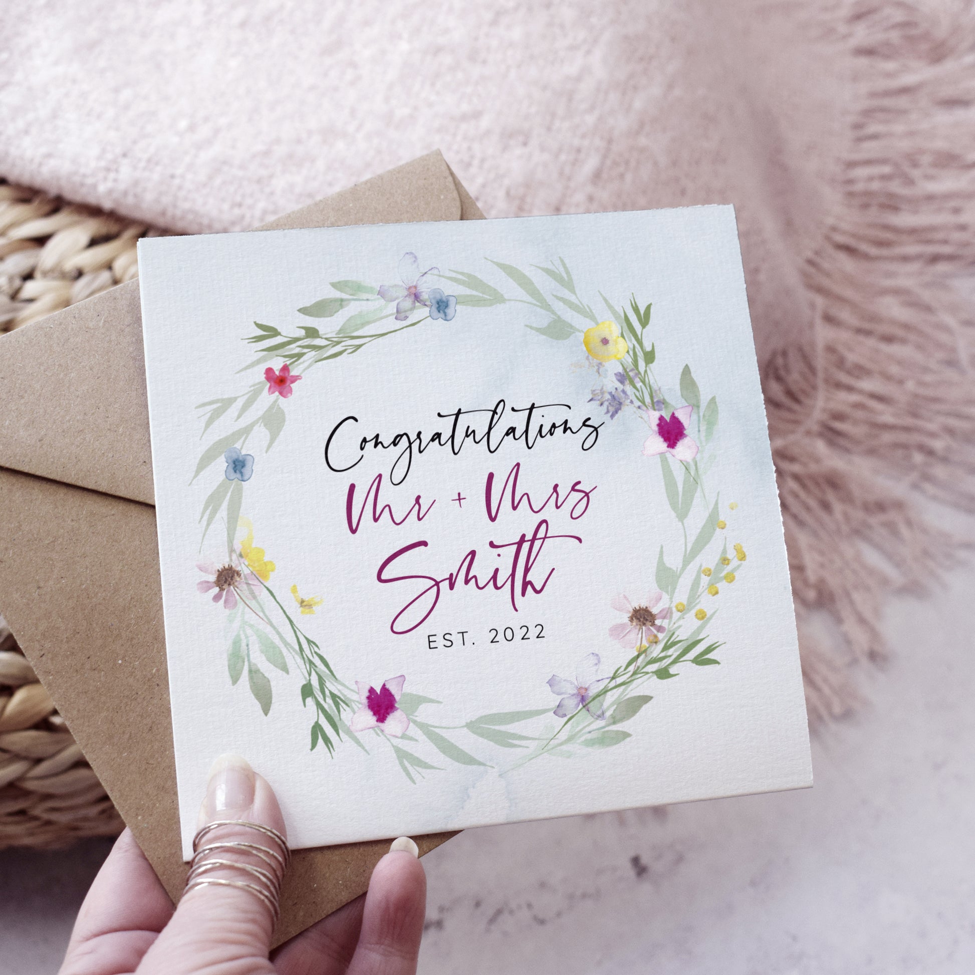 'Flower Press' Wedding Congratulations card