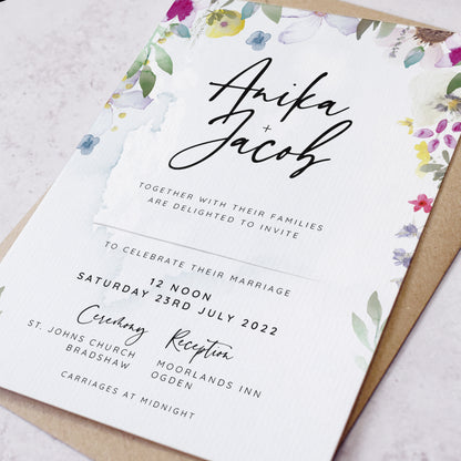 'Flower Press' wedding evening reception invite