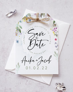 'Flower Press' modern floral save the date cards