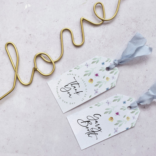 'Flower Press' personalised wedding favour tags