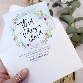 'Flower Press Wreath' Wedding change the date cards