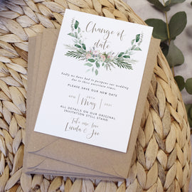 'Foliage Blush\ Wedding change the date cards