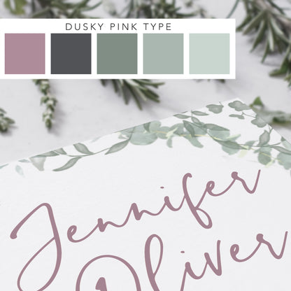 'Greenery' wedding stationery in 'dusky pink' colour scheme