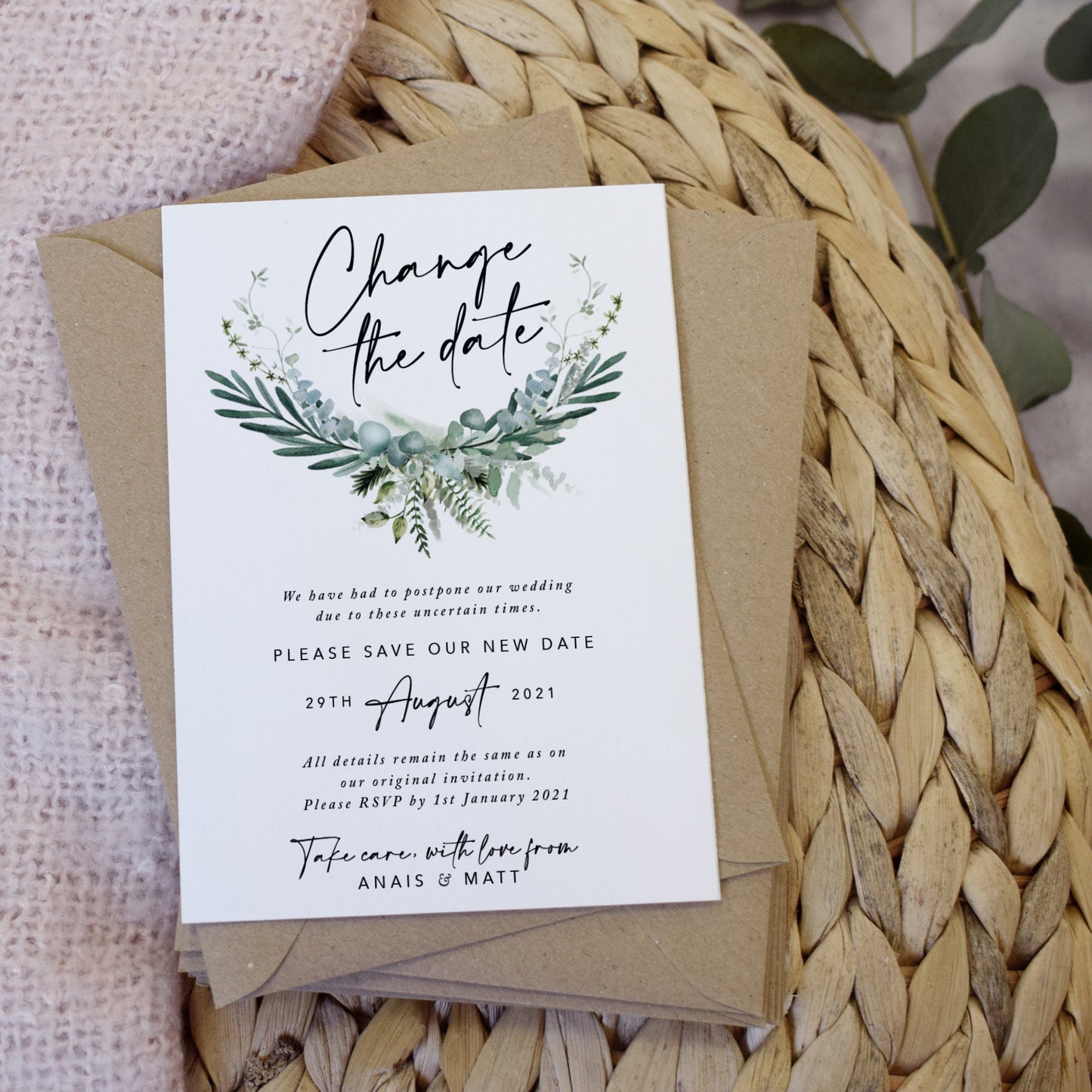 'Herb Garden' Wedding Change the date cards