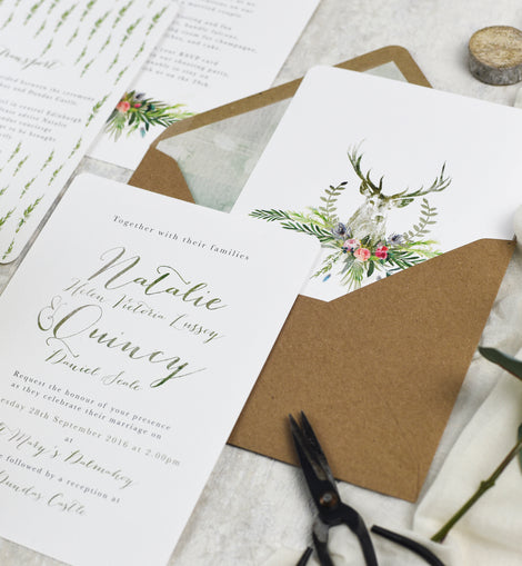 'Highland Summer' wedding evening reception invitation suite