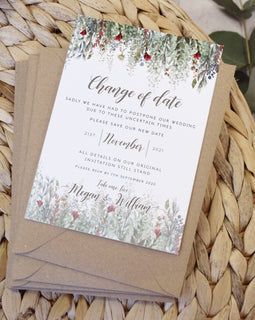 Whimsical Noel Wedding Change the Date Cards