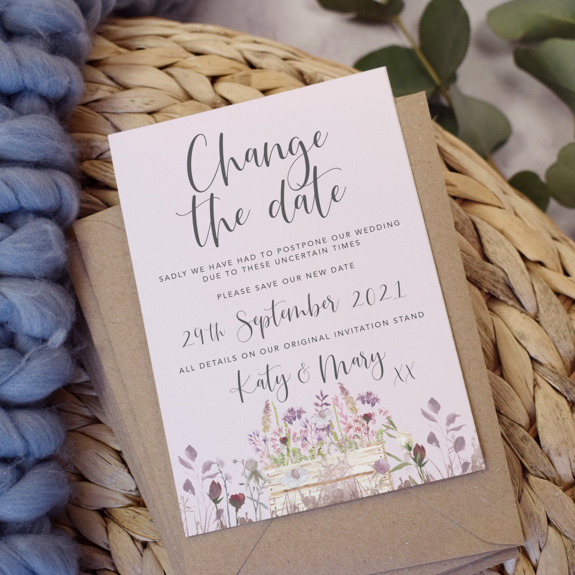 Barn wedding change the date cards