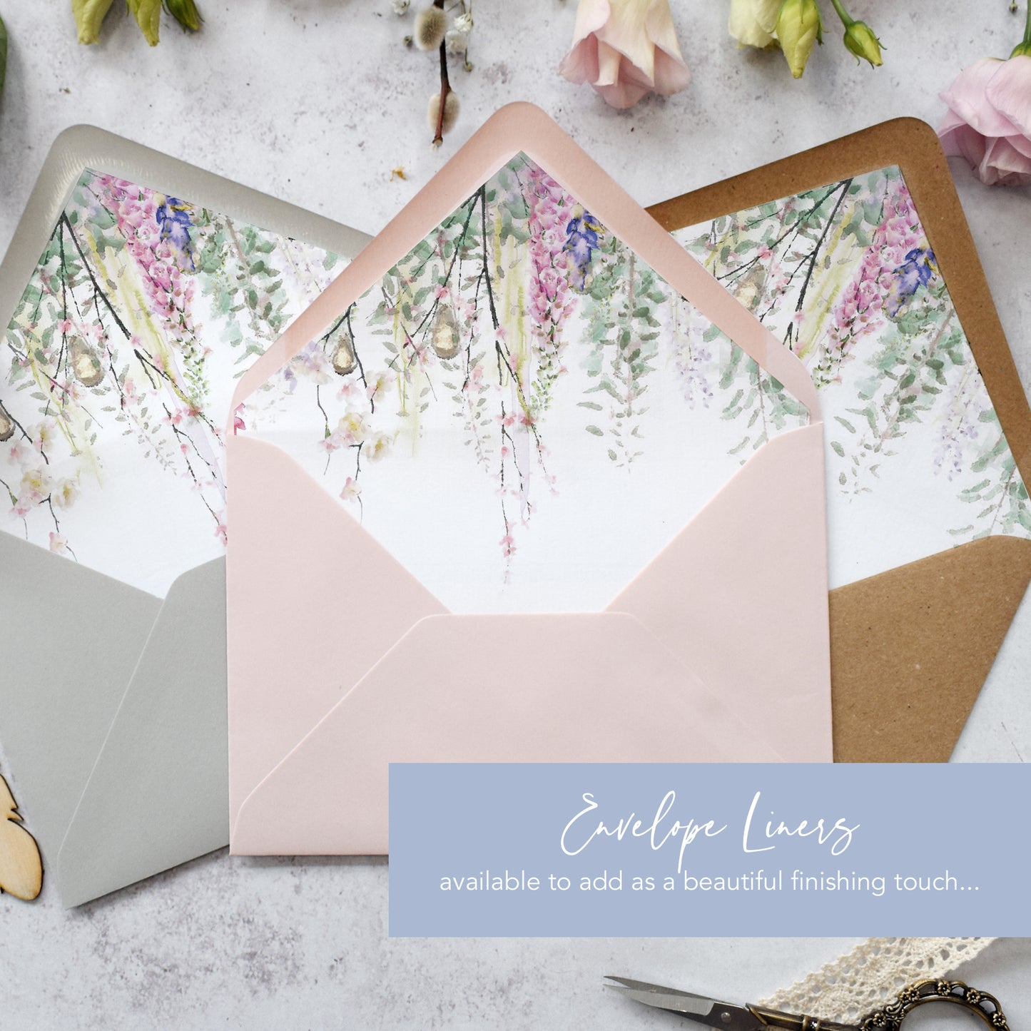 envelope liners for a spring wedding