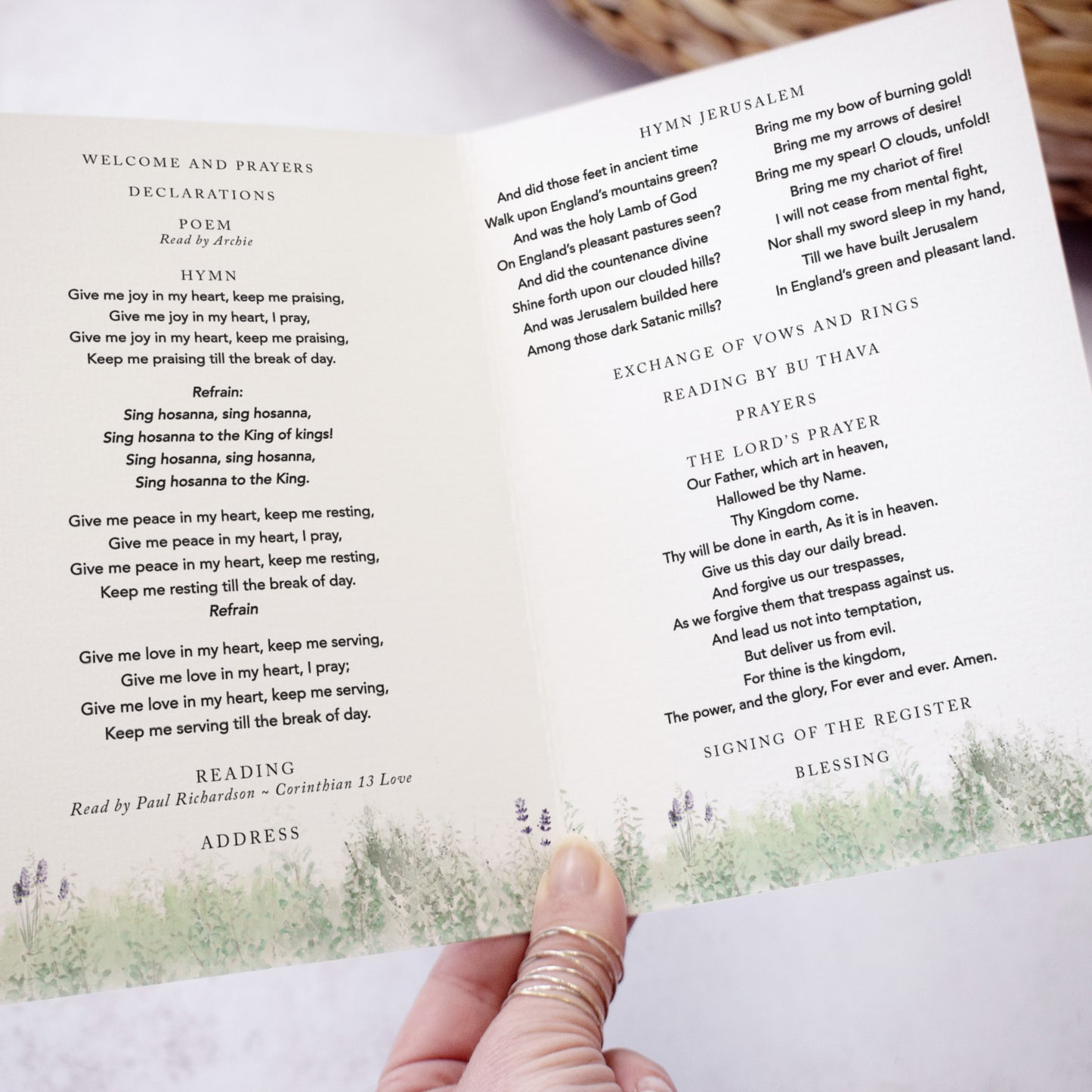 4 PAGE 'Whimsical Spring' Wedding Order of Service Booklet