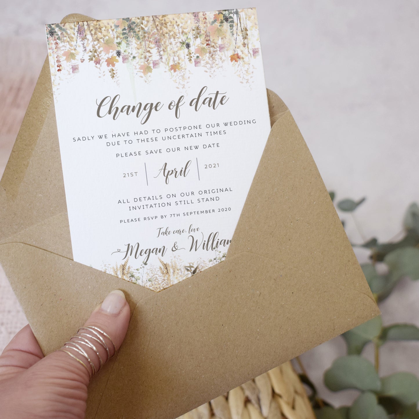 "Whimsical Autumn' Wedding Change the date