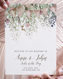 'Whimsical Barn' Order of the Day cards for a rustic wedding
