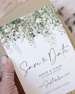 Save the Date cards featuring greenery