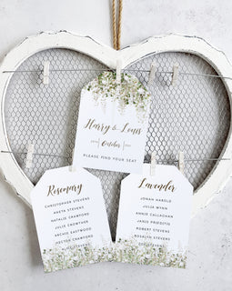 'Whimsical Windsor' wedding seating plan cards