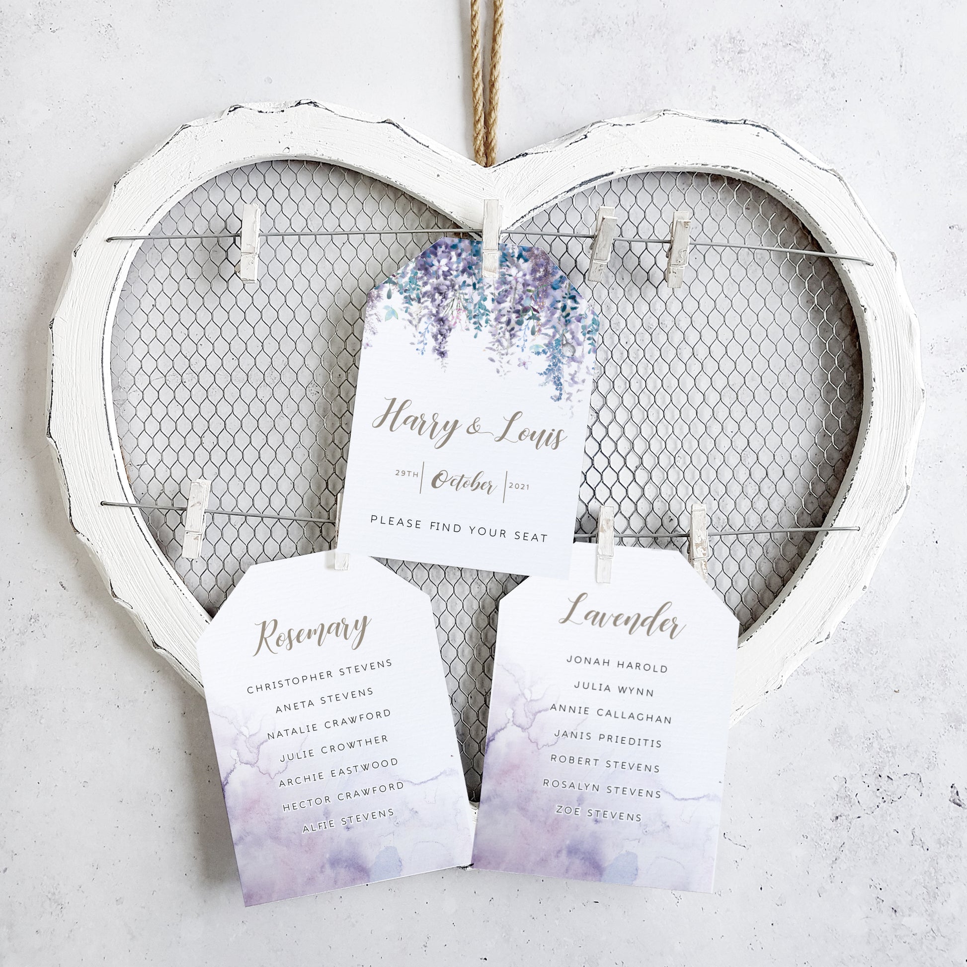'Whimsical winter' winter wedding seating plan cards