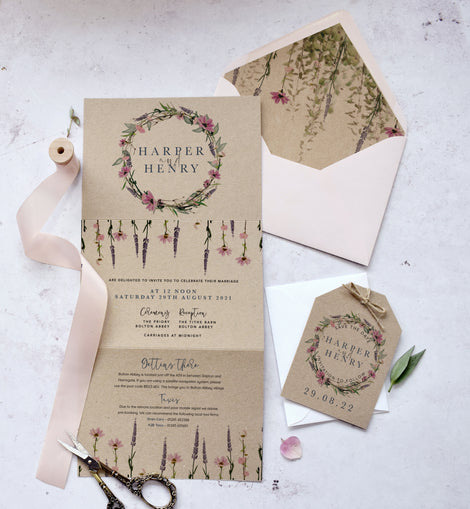 concertina fold 'Whisper Kraft' rustic wedding invitations