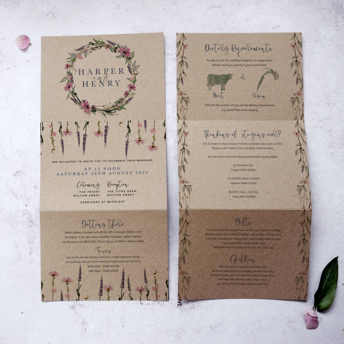 Wedding invites for a rustic wedding from our "whisper kraft' range