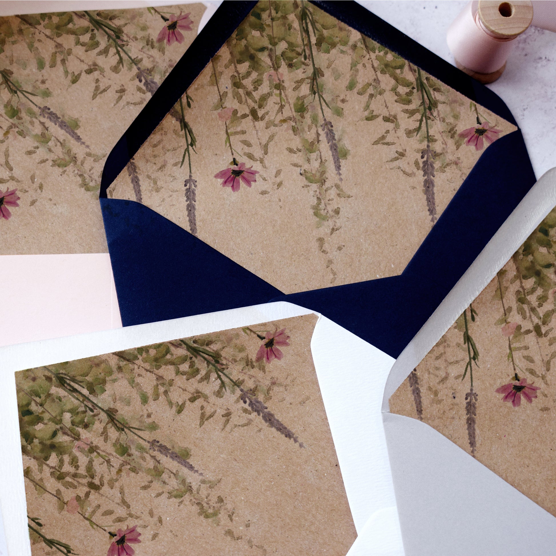 DIY envelope liners from 'Whisper Kraft' wedding stationery collection