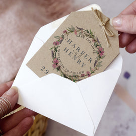 'Whisper Kraft' Save the date cards for a rustic wedding
