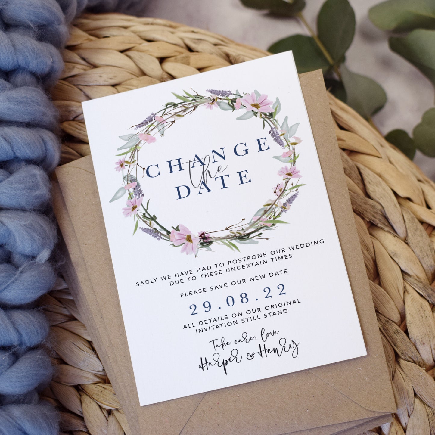'Whisper Wreath' Wedding Change the Date cards