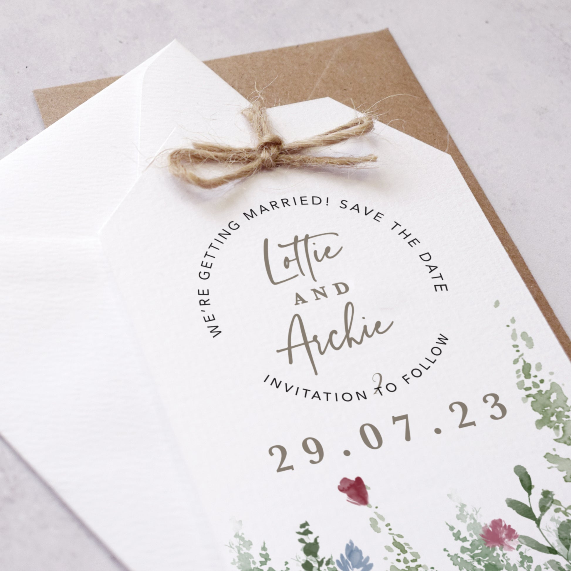 'Wildflower' Perosnalised Wedding Save the Date cards