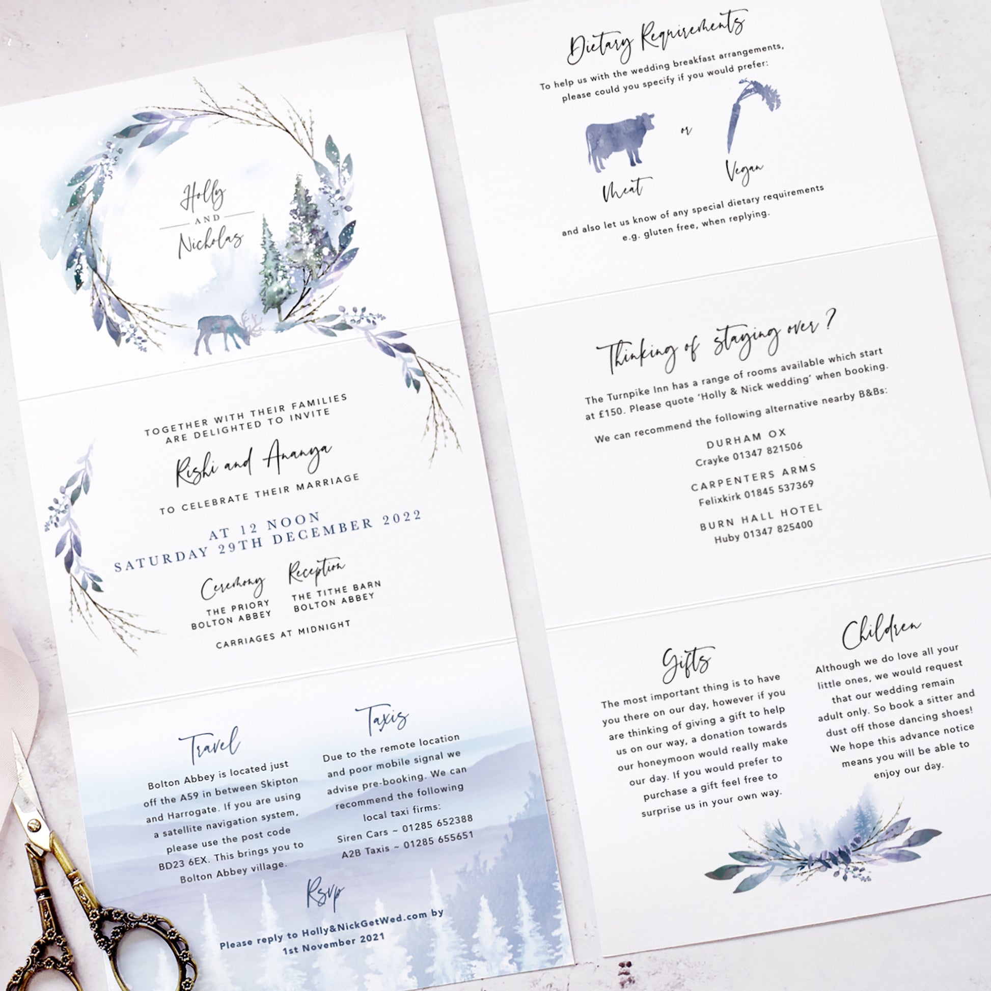 wedding details card from our Winter Wedding Stationery collection
