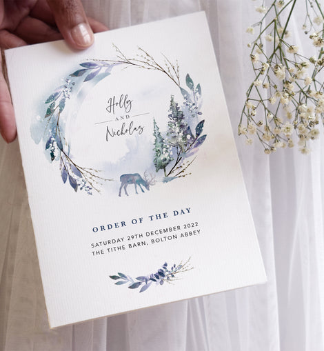 Winter wedding Order of the Day cards