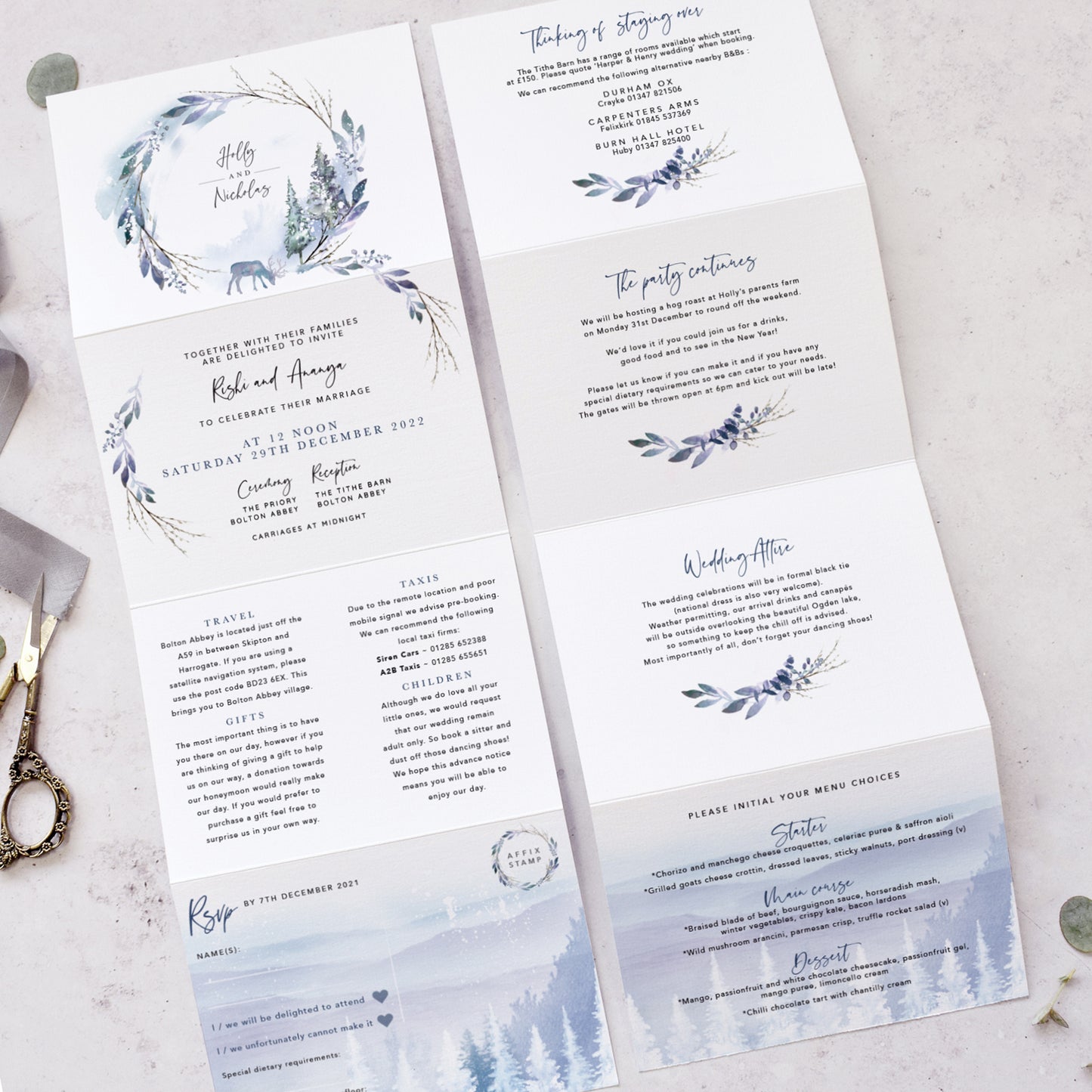 winter scene wedding invitations for Christmas weddings
