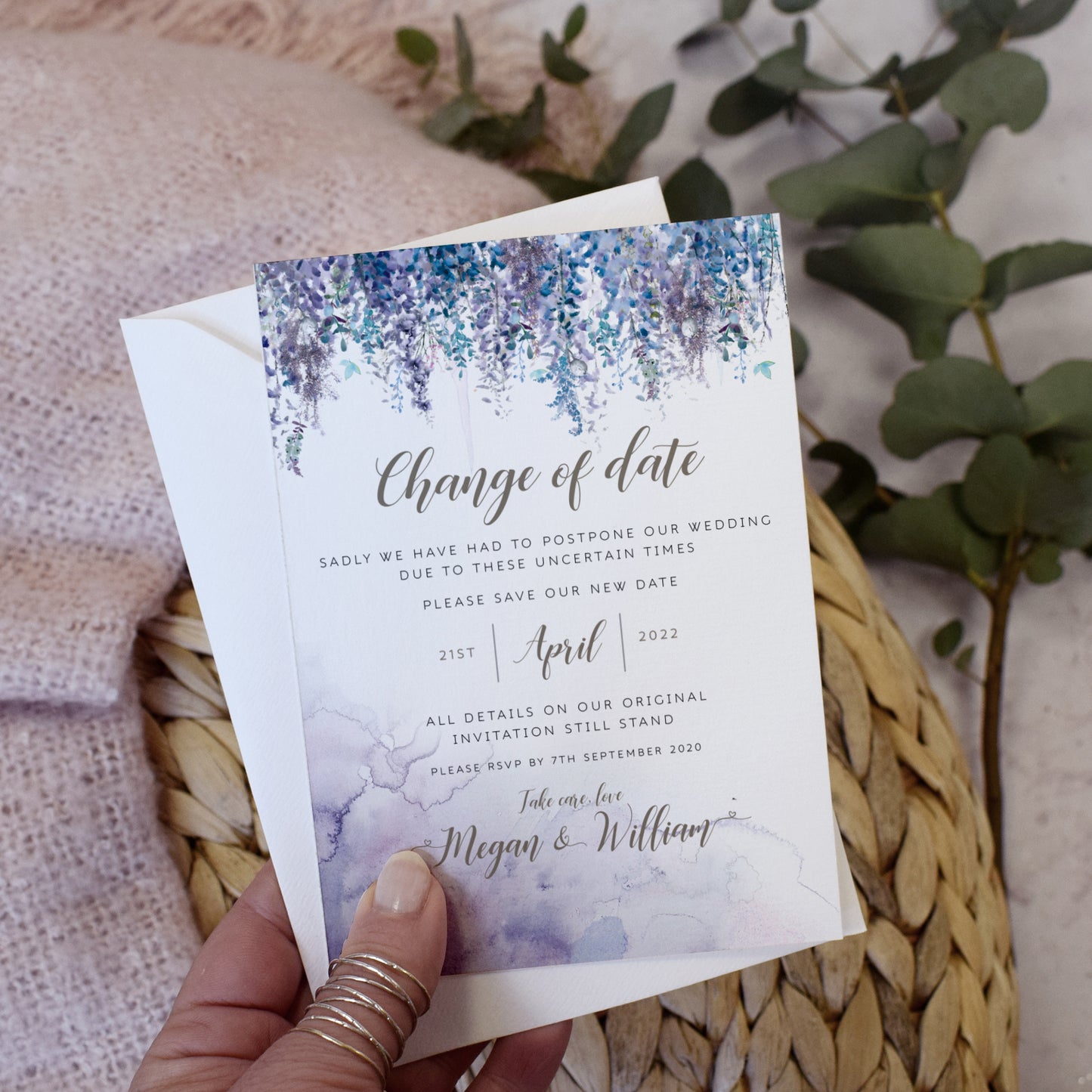 'Whimsical Winter' winter wedding change the date cards