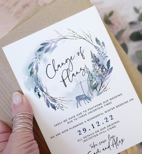 Winter wedding change the date cards